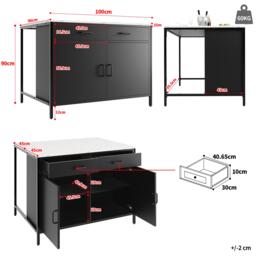 Standing Bar Table with MDF Top and Iron Legs, Marble Kitchen Island Table with Adjustable Shelves, 100L x 90W x 90H cm, Black - Aosom UK - thumbnail 3