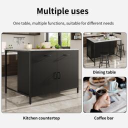 Standing Bar Table with MDF Top and Iron Legs, Marble Kitchen Island Table with Adjustable Shelves, 100L x 90W x 90H cm, Black - Aosom UK - thumbnail 5