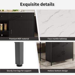 Standing Bar Table with MDF Top and Iron Legs, Marble Kitchen Island Table with Adjustable Shelves, 100L x 90W x 90H cm, Black - Aosom UK - thumbnail 6
