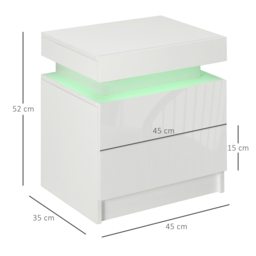 HOMCOM White Bedside Cabinets with LED Light, High Gloss Front Nightstand with 2 Drawers, for Living Room, Bedroom - thumbnail 3