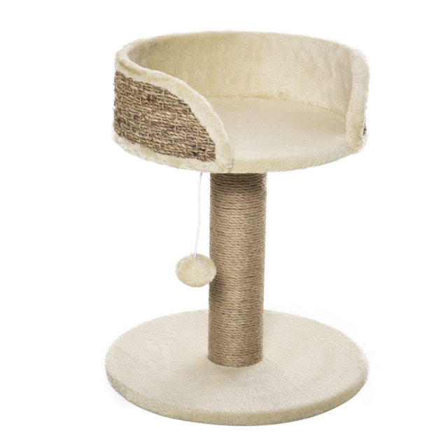 PawHut Cat Tree Tower Basics with Bed, Scratching Post, Activity Centre, Kitten House, Dangling Ball Perch, Beige - Aosom UK - image 1