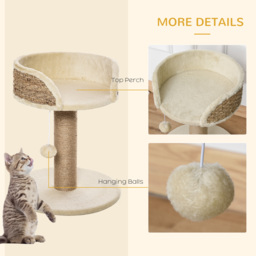 PawHut Cat Tree Tower Basics with Bed, Scratching Post, Activity Centre, Kitten House, Dangling Ball Perch, Beige - Aosom UK - thumbnail 5