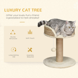 PawHut Cat Tree Tower Basics with Bed, Scratching Post, Activity Centre, Kitten House, Dangling Ball Perch, Beige - Aosom UK - thumbnail 4