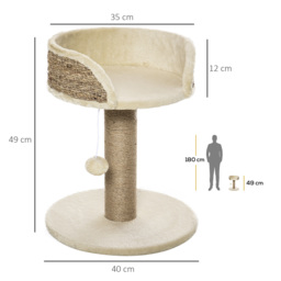 PawHut Cat Tree Tower Basics with Bed, Scratching Post, Activity Centre, Kitten House, Dangling Ball Perch, Beige - Aosom UK - thumbnail 3
