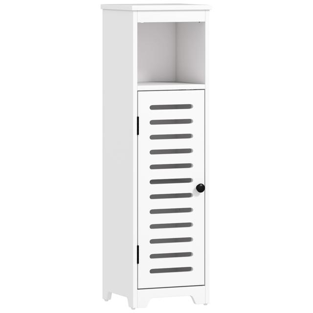 HOMCOM Bathroom Floor Cabinet, Bathroom Storage Unit with Louvered Door, Open Shelf, Adjustable Shelf, White, 22 x 20 x 75 cm - image 1