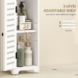 HOMCOM Bathroom Floor Cabinet, Bathroom Storage Unit with Louvered Door, Open Shelf, Adjustable Shelf, White, 22 x 20 x 75 cm - thumbnail 5