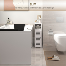 HOMCOM Bathroom Floor Cabinet, Bathroom Storage Unit with Louvered Door, Open Shelf, Adjustable Shelf, White, 22 x 20 x 75 cm - thumbnail 7