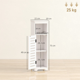 HOMCOM Bathroom Floor Cabinet, Bathroom Storage Unit with Louvered Door, Open Shelf, Adjustable Shelf, White, 22 x 20 x 75 cm - thumbnail 3