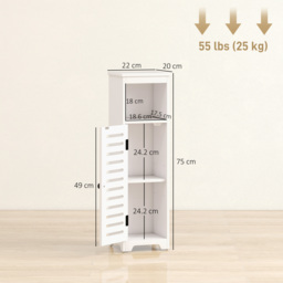 HOMCOM Bathroom Floor Cabinet, Bathroom Storage Unit with Louvered Door, Open Shelf, Adjustable Shelf, White, 22 x 20 x 75 cm - thumbnail 3