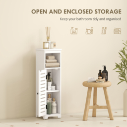 HOMCOM Bathroom Floor Cabinet, Bathroom Storage Unit with Louvered Door, Open Shelf, Adjustable Shelf, White, 22 x 20 x 75 cm - thumbnail 4
