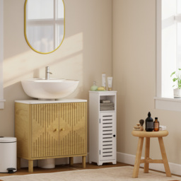 HOMCOM Bathroom Floor Cabinet, Bathroom Storage Unit with Louvered Door, Open Shelf, Adjustable Shelf, White, 22 x 20 x 75 cm - thumbnail 9