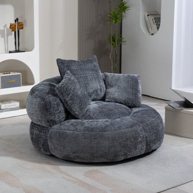 Skin-Friendly Chenille Bean Bag Chair with 3 Pillows, Memory Foam Filling, High Back Lounger for Adults, Kids, 108L x 108W x 52H cm, Gray - Aosom UK - image 1