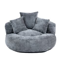 Skin-Friendly Chenille Bean Bag Chair with 3 Pillows, Memory Foam Filling, High Back Lounger for Adults, Kids, 108L x 108W x 52H cm, Gray - Aosom UK - thumbnail 2