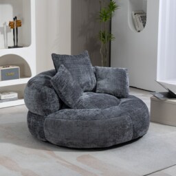 Skin-Friendly Chenille Bean Bag Chair with 3 Pillows, Memory Foam Filling, High Back Lounger for Adults, Kids, 108L x 108W x 52H cm, Gray - Aosom UK