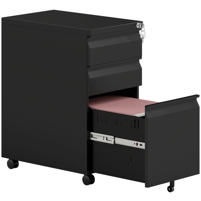 Vinsetto 3-Drawer Steel Filing Cabinet with Lock and Wheels - Black - image 1