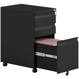 Vinsetto 3-Drawer Steel Filing Cabinet with Lock and Wheels - Black - thumbnail 1