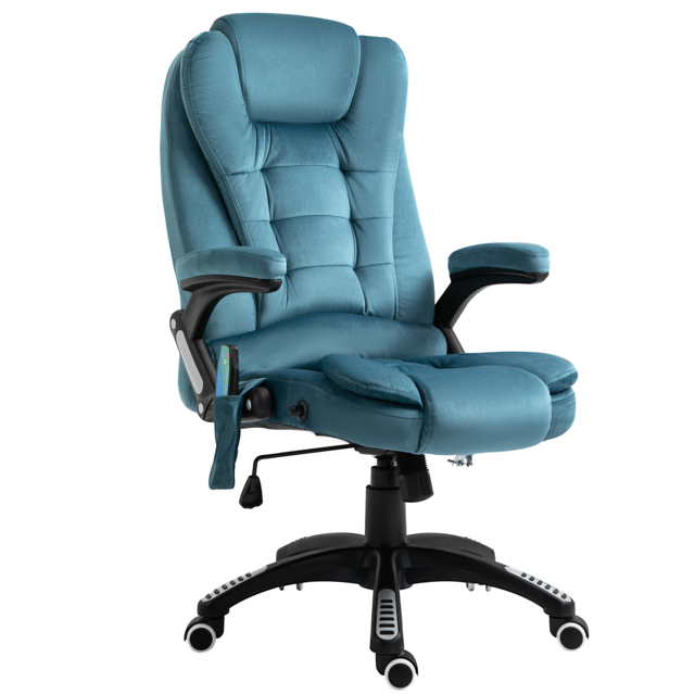 Vinsetto Heated Massage Office Chair, Velvet-Feel Fabric Executive Office Chair with 6 Massage Points, 360° Swivel Wheels, Blue - Aosom UK - image 1