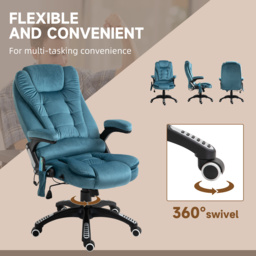 Vinsetto Heated Massage Office Chair, Velvet-Feel Fabric Executive Office Chair with 6 Massage Points, 360° Swivel Wheels, Blue - Aosom UK - thumbnail 8