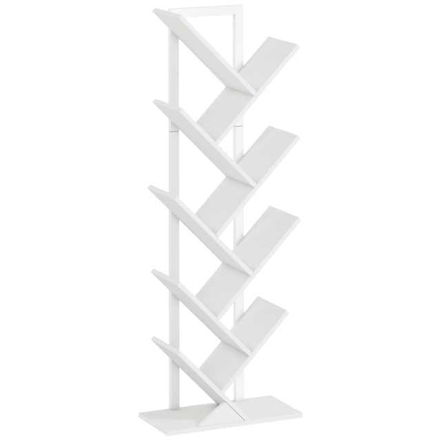 HOMCOM 9-Tier Tree Bookshelf, Industrial Free Standing Bookcase with Steel Frame, Display Storage White - image 1
