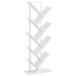HOMCOM 9-Tier Tree Bookshelf, Industrial Free Standing Bookcase with Steel Frame, Display Storage White - thumbnail 1