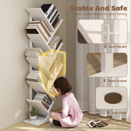 HOMCOM 9-Tier Tree Bookshelf, Industrial Free Standing Bookcase with Steel Frame, Display Storage White - thumbnail 5