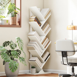 HOMCOM 9-Tier Tree Bookshelf, Industrial Free Standing Bookcase with Steel Frame, Display Storage White - thumbnail 2