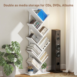 HOMCOM 9-Tier Tree Bookshelf, Industrial Free Standing Bookcase with Steel Frame, Display Storage White - thumbnail 6