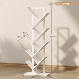 HOMCOM 9-Tier Tree Bookshelf, Industrial Free Standing Bookcase with Steel Frame, Display Storage White - thumbnail 3