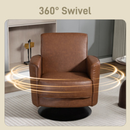 HOMCOM Upholstered Swivel Accent Chair with 20cm Thick Padding, Swivel Armchair with Pocket Spring seat support, Brown - Aosom UK - thumbnail 4