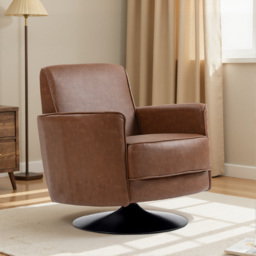 HOMCOM Upholstered Swivel Accent Chair with 20cm Thick Padding, Swivel Armchair with Pocket Spring seat support, Brown - Aosom UK - thumbnail 9