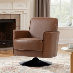 HOMCOM Upholstered Swivel Accent Chair with 20cm Thick Padding, Swivel Armchair with Pocket Spring seat support, Brown - Aosom UK - thumbnail 8