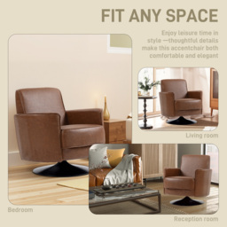 HOMCOM Upholstered Swivel Accent Chair with 20cm Thick Padding, Swivel Armchair with Pocket Spring seat support, Brown - Aosom UK - thumbnail 6