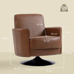 HOMCOM Upholstered Swivel Accent Chair with 20cm Thick Padding, Swivel Armchair with Pocket Spring seat support, Brown - Aosom UK - thumbnail 3
