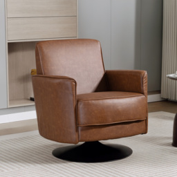 HOMCOM Upholstered Swivel Accent Chair with 20cm Thick Padding, Swivel Armchair with Pocket Spring seat support, Brown - Aosom UK - thumbnail 2