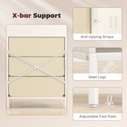 HOMCOM Chest of Drawers, Dresser with 3 Fabric Drawers and Aluminium Handles - White - thumbnail 7