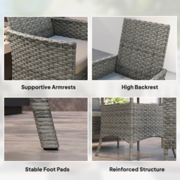 Outsunny Rattan Garden Furniture Set, Outdoor Dining Table and Chairs 4 Seater with Cushions, Square Tempered Glass Top, 4 Armchairs, for Balcony, Terrace, Conservatory, Grey - thumbnail 7