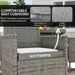 Outsunny Rattan Garden Furniture Set, Outdoor Dining Table and Chairs 4 Seater with Cushions, Square Tempered Glass Top, 4 Armchairs, for Balcony, Terrace, Conservatory, Grey - thumbnail 4