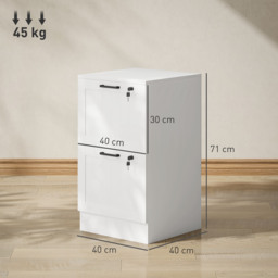 HOMCOM 2 Drawer Filing Cabinet with Lock, Office Storage Cabinet with Adjustable Hanging Bars for A4 Letter Size Files, White - thumbnail 3