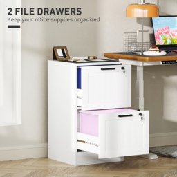 HOMCOM 2 Drawer Filing Cabinet with Lock, Office Storage Cabinet with Adjustable Hanging Bars for A4 Letter Size Files, White - thumbnail 4