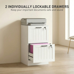 HOMCOM 2 Drawer Filing Cabinet with Lock, Office Storage Cabinet with Adjustable Hanging Bars for A4 Letter Size Files, White - thumbnail 6