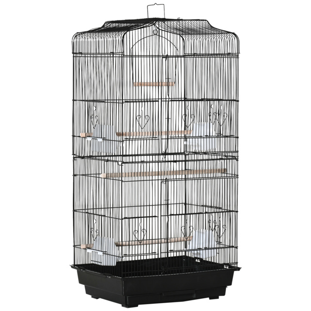 PawHut Large Metal Bird Cage with Stand, Perches, Food Bowls, Swing, for Budgies, Parakeets, Black - image 1