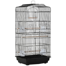 PawHut Large Metal Bird Cage with Stand, Perches, Food Bowls, Swing, for Budgies, Parakeets, Black - thumbnail 1
