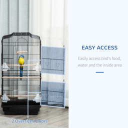 PawHut Large Metal Bird Cage with Stand, Perches, Food Bowls, Swing, for Budgies, Parakeets, Black - thumbnail 6