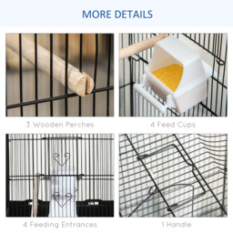 PawHut Large Metal Bird Cage with Stand, Perches, Food Bowls, Swing, for Budgies, Parakeets, Black - thumbnail 4