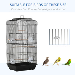 PawHut Large Metal Bird Cage with Stand, Perches, Food Bowls, Swing, for Budgies, Parakeets, Black - thumbnail 7