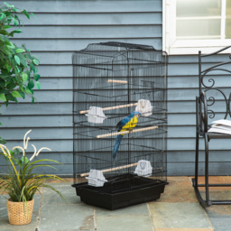 PawHut Large Metal Bird Cage with Stand, Perches, Food Bowls, Swing, for Budgies, Parakeets, Black - thumbnail 2