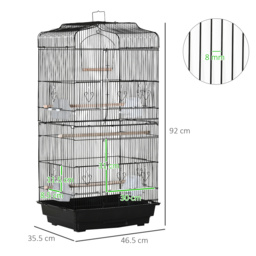 PawHut Large Metal Bird Cage with Stand, Perches, Food Bowls, Swing, for Budgies, Parakeets, Black - thumbnail 3