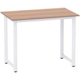 HOMCOM Computer Desk, Writing Table, 100 x 60 x 76cm Workstation for Home Office, Study with Metal Frame, Simple Assembly, White - thumbnail 1