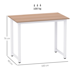 HOMCOM Computer Desk, Writing Table, 100 x 60 x 76cm Workstation for Home Office, Study with Metal Frame, Simple Assembly, White - thumbnail 3
