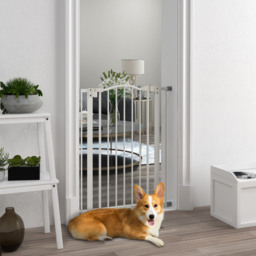 PawHut Metal Pet Safety Gate Dog Gate Folding Fence, White - Aosom UK - thumbnail 2
